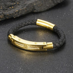 Stainless Steel Gold-Plated Leather Bracelet 