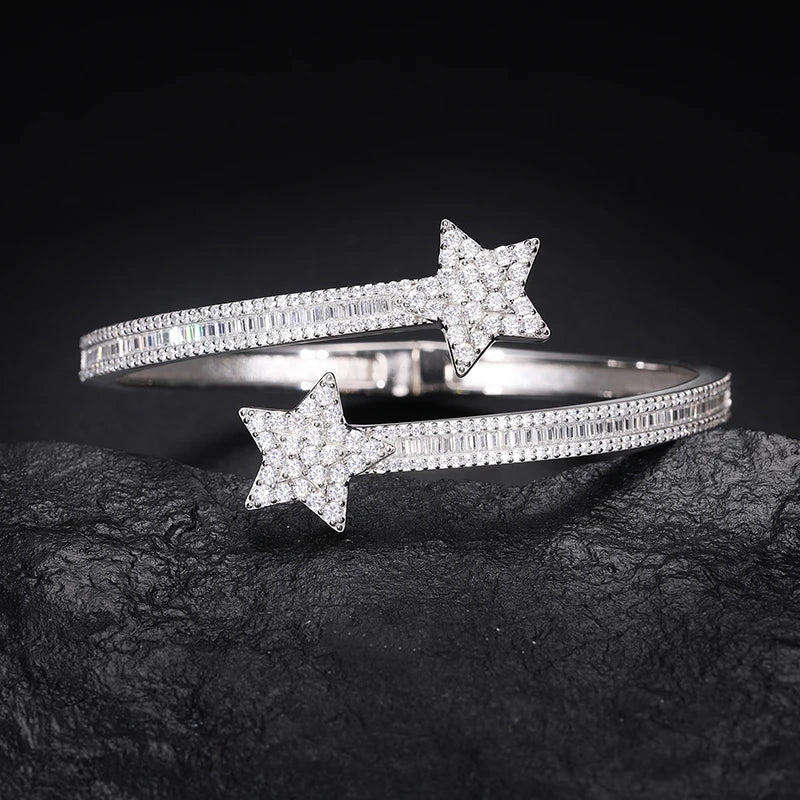 TUHE Luxury Moissanite 925 Silver Hip-Hop Bangle