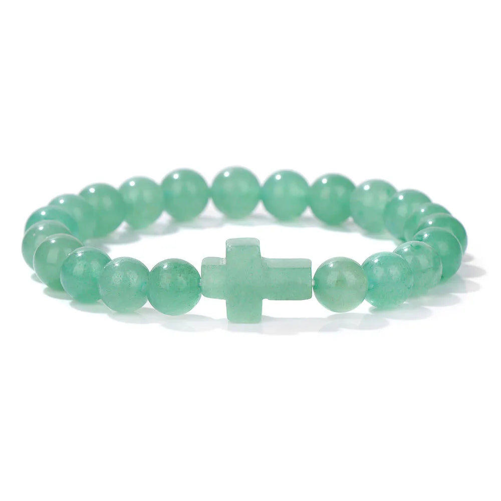Natural Stone Cross Beaded Bracelet