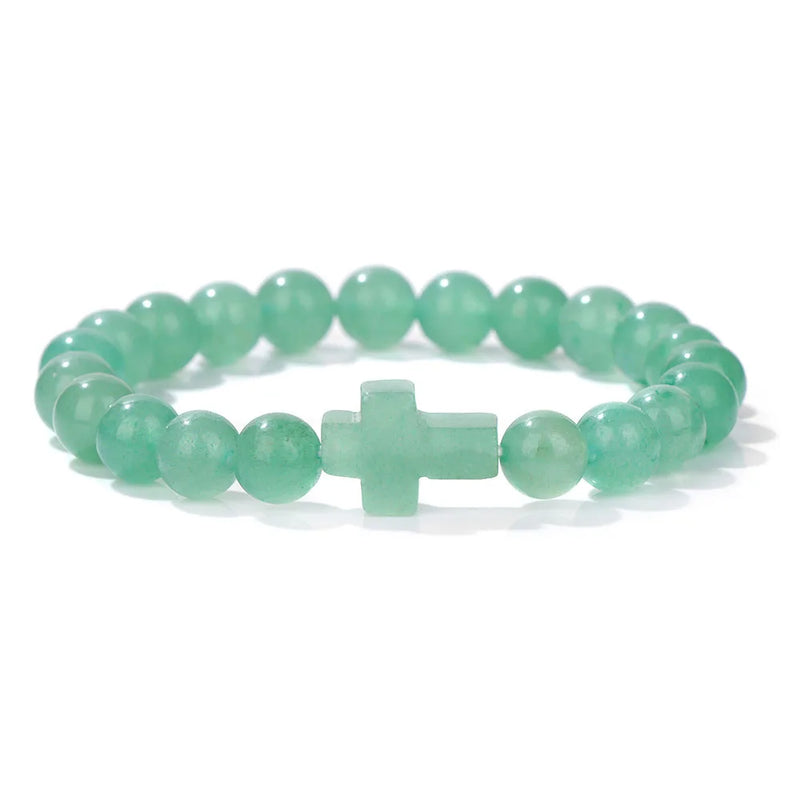 Natural Stone Cross Beaded Bracelet