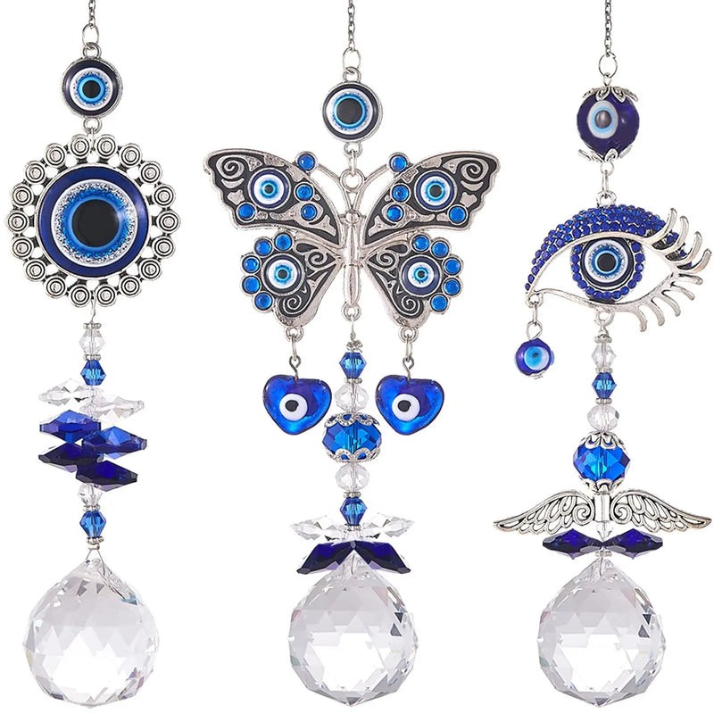 Blue Evil Eye Butterfly Amulet with Rhinestones