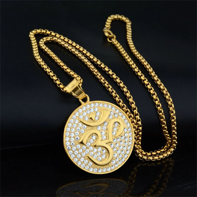 Gold Om Pendant - Hindu Amulet Necklace