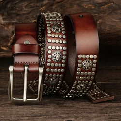 Men's Genuine Leather Belt – Punk Style Rivet Belt for Jeans