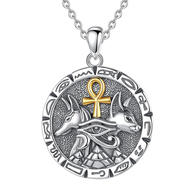 Eudora 925 Silver Anubis Necklace - Egyptian Wolf Pendant