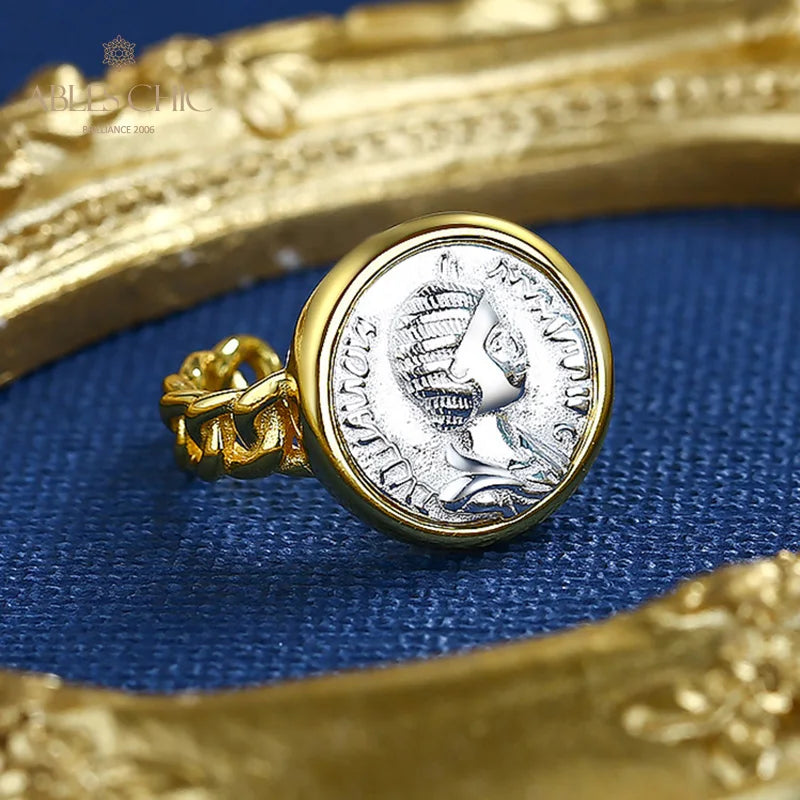 18K Gold Two-Tone Roman Coin Ring