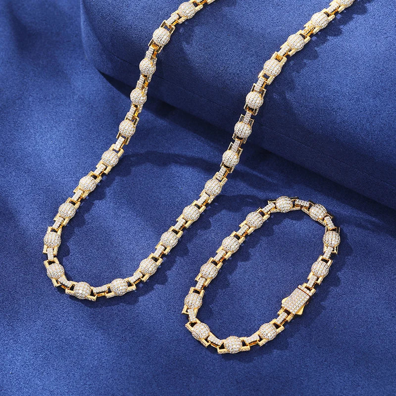 S925 Iced-Out Moissanite Bead Link Bracelet