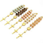 Golden Rosary Bead Bracelet with Cross Pendant