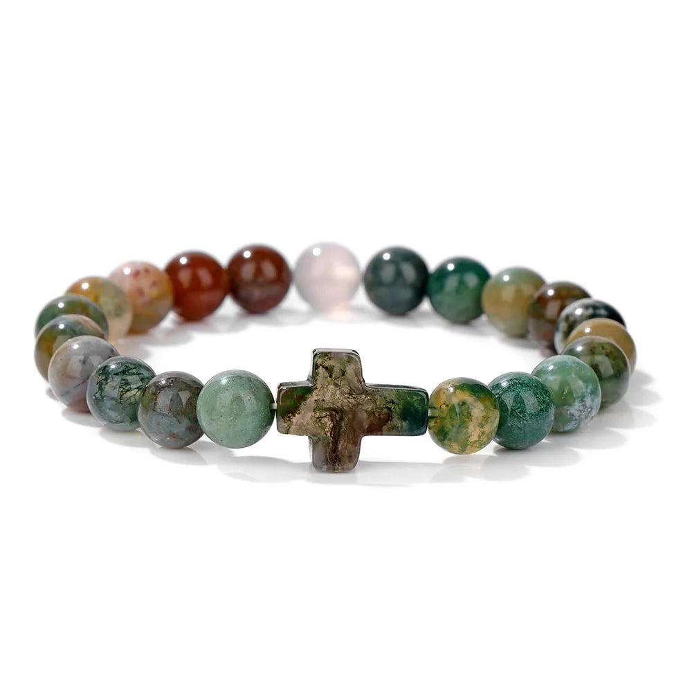 Natural Stone Cross Beaded Bracelet