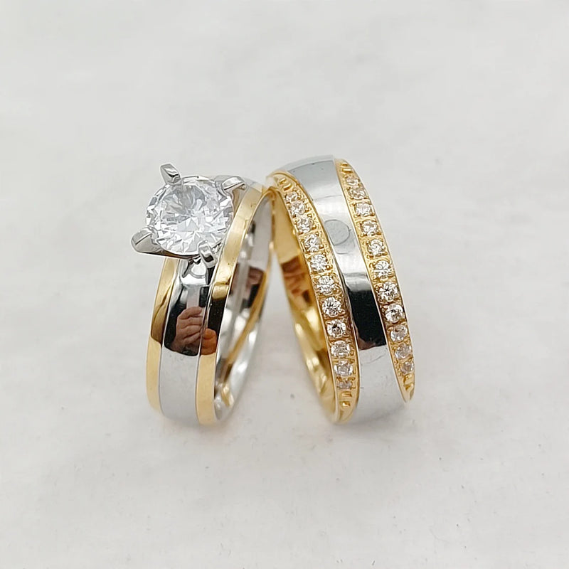 Gold Plated CZ Diamond Wedding Rings for Couples