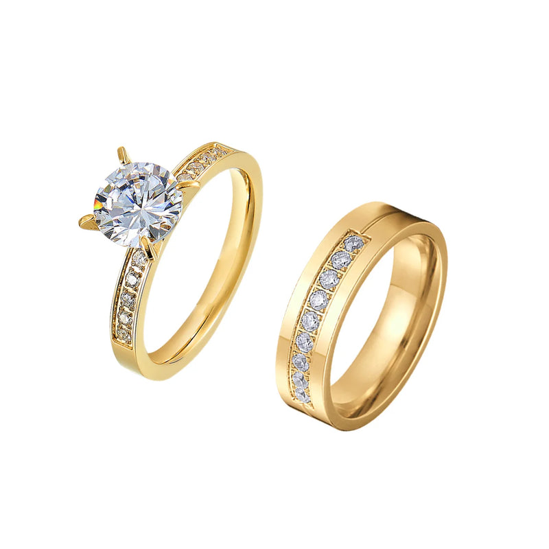 Gold Plated CZ Diamond Wedding Rings for Couples