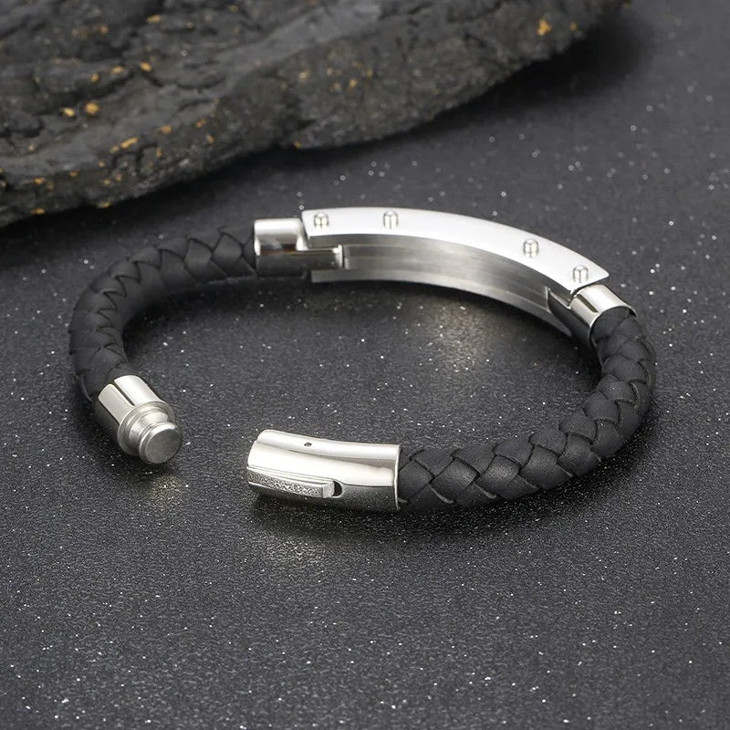 Stainless Steel Gold-Plated Leather Bracelet 