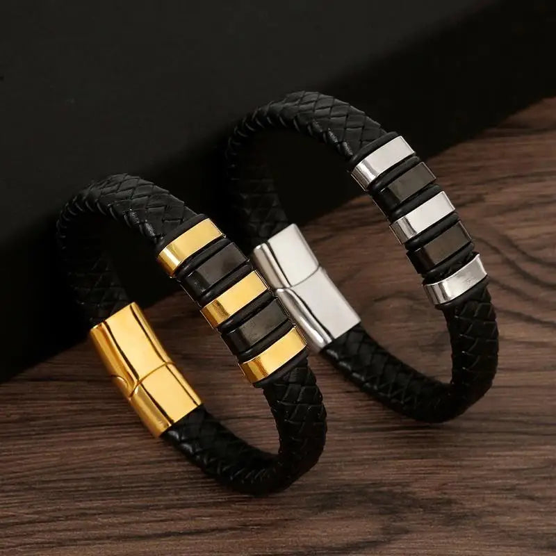 Men's Gold-Plated Leather Bracelet 