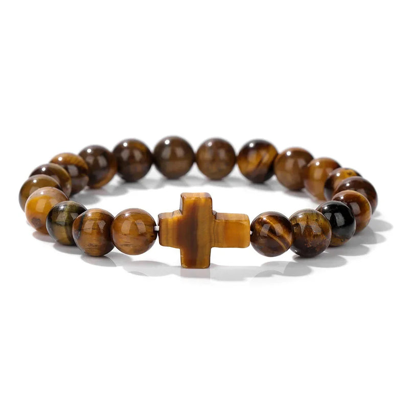Natural Stone Cross Beaded Bracelet