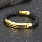 Stainless Steel Gold-Plated Leather Bracelet 