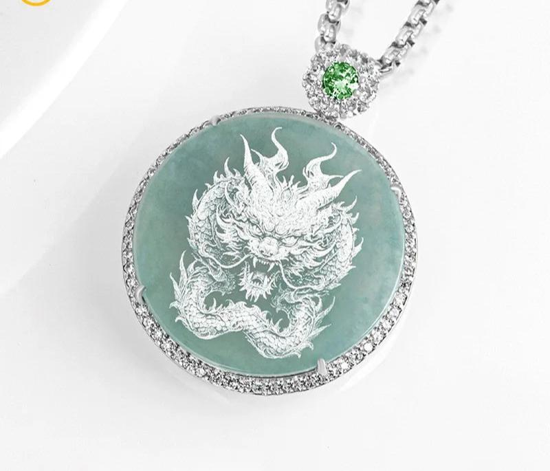 Blue Jadeite Dragon Pendant