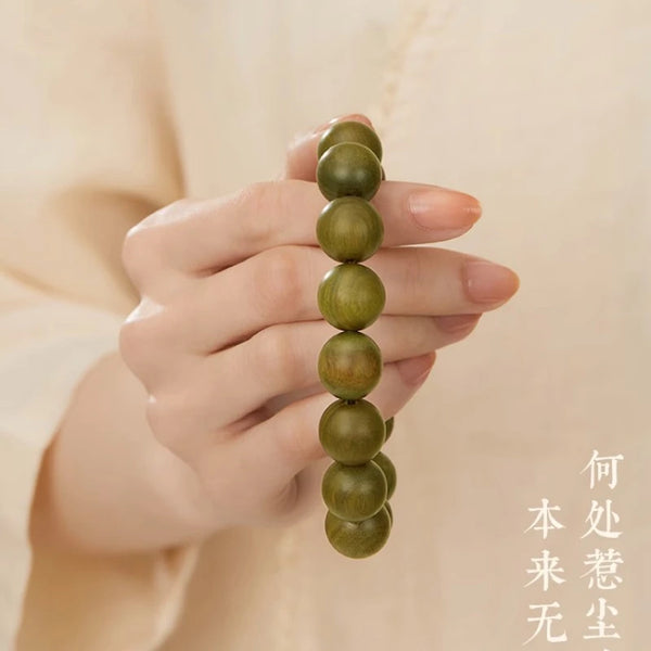 Green Sandalwood Bracelet – Natural Wood Beads for Couples