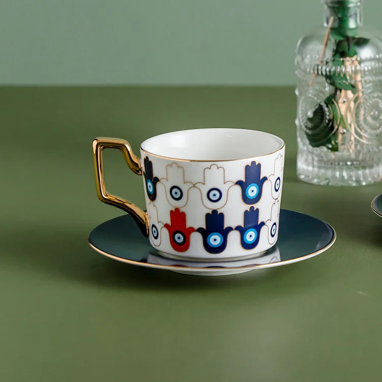 Blue Eyes Coffee Mug Set with Saucers