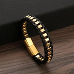 Men's Gold-Plated Leather Bracelet 
