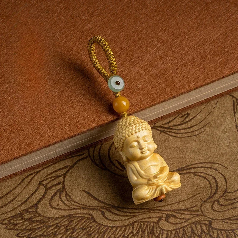 Handcarved Boxwood Buddha Keychain