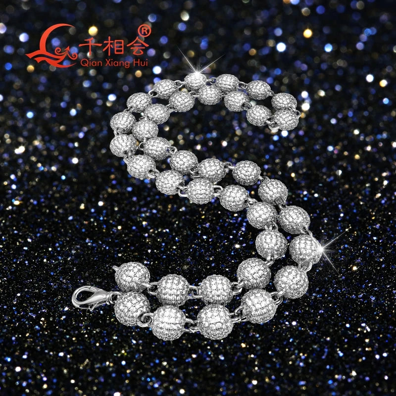 Buddha Beads Necklace - Silver 925 Cuban Link Moissanite Chain