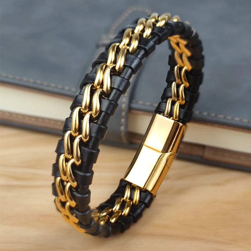 Men's Leather Chain Bracelet