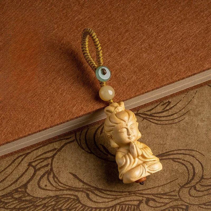 Handcarved Boxwood Buddha Keychain