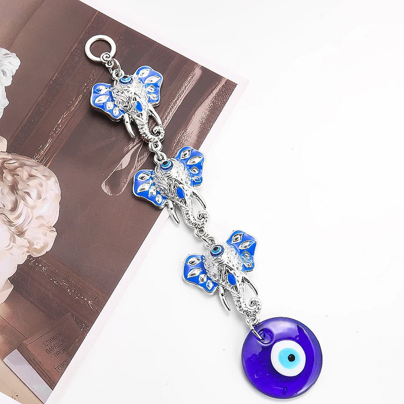 Blue Evil Eye Elephant Keychain Amulet