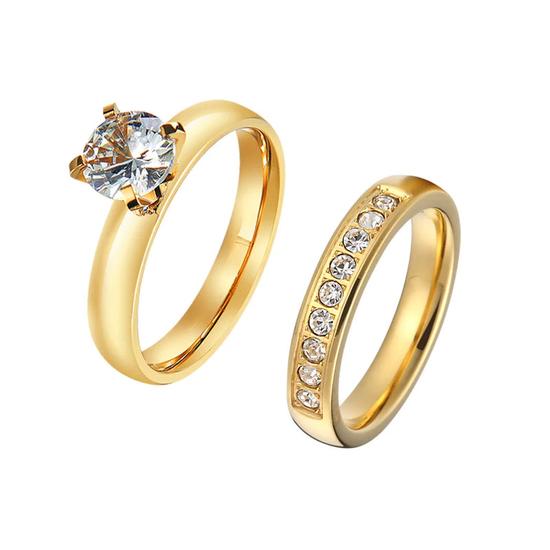 Gold Plated CZ Diamond Wedding Rings for Couples