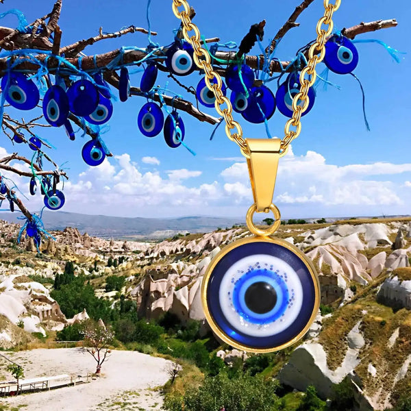 Evil Eye Circle Pendant Necklace