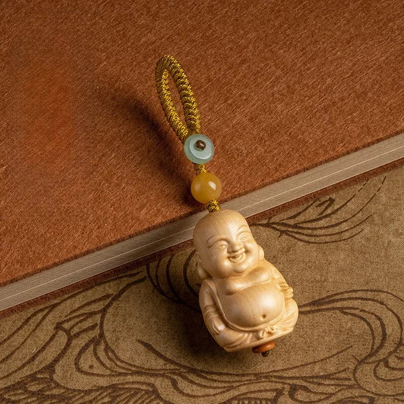 Handcarved Boxwood Buddha Keychain