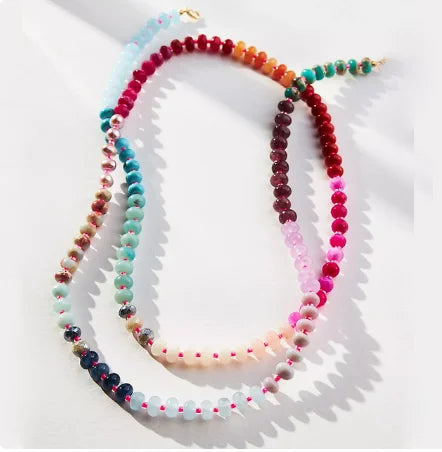 Bohemian Beaded Necklace - Natural Stone Tourmaline