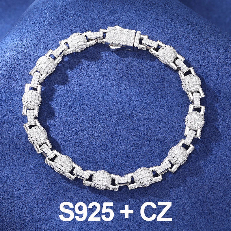 S925 Iced-Out Moissanite Bead Link Bracelet