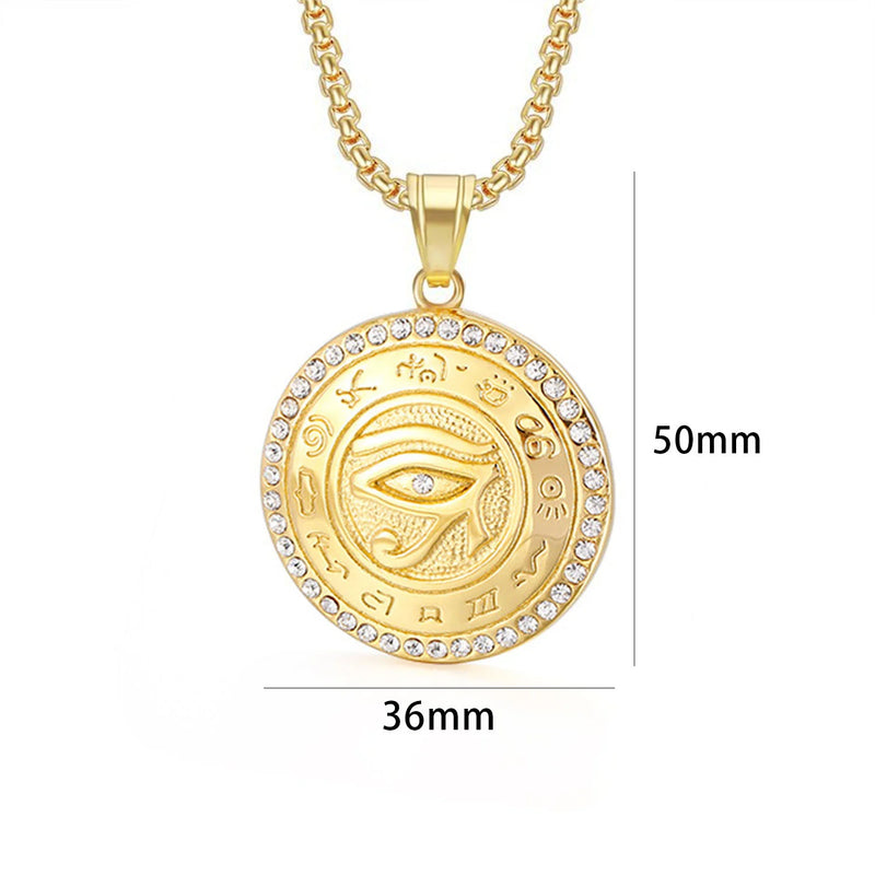 Iced Out Eye of Horus Pendant - Gold Stainless Steel