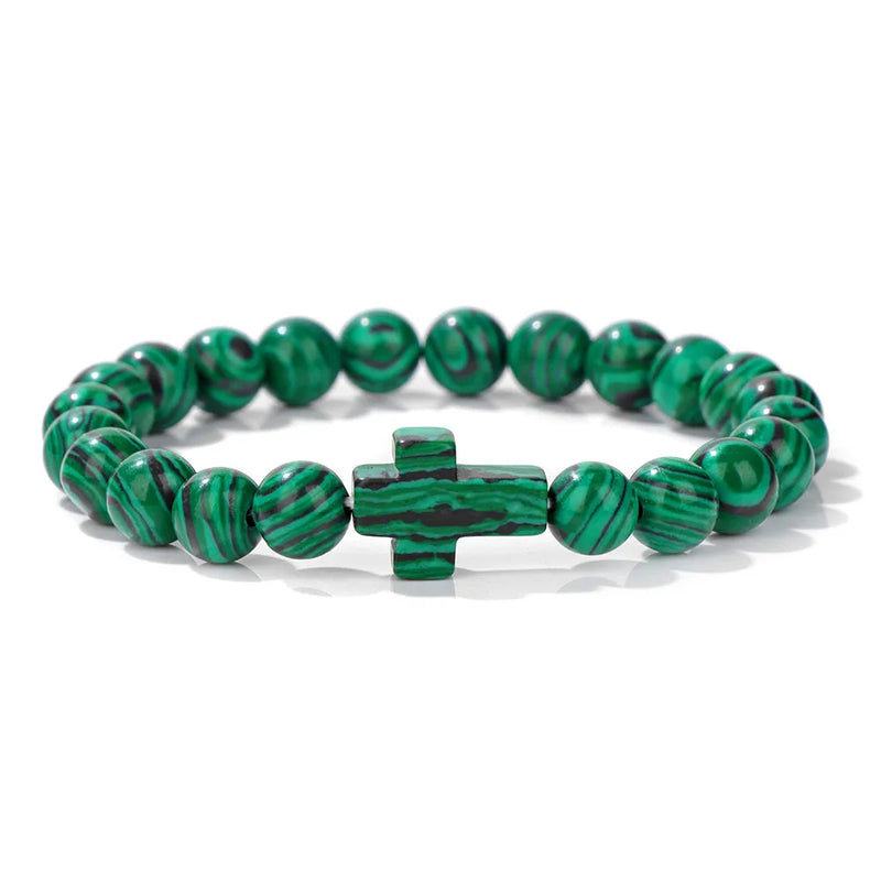 Natural Stone Cross Beaded Bracelet