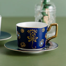 Blue Eyes Coffee Mug Set with Saucers