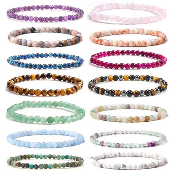 Unisex Natural Stone Beaded Elastic Bracelet