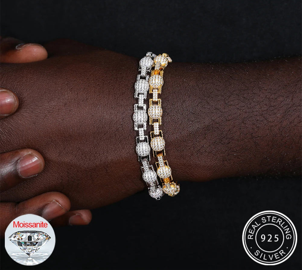 S925 Iced-Out Moissanite Bead Link Bracelet