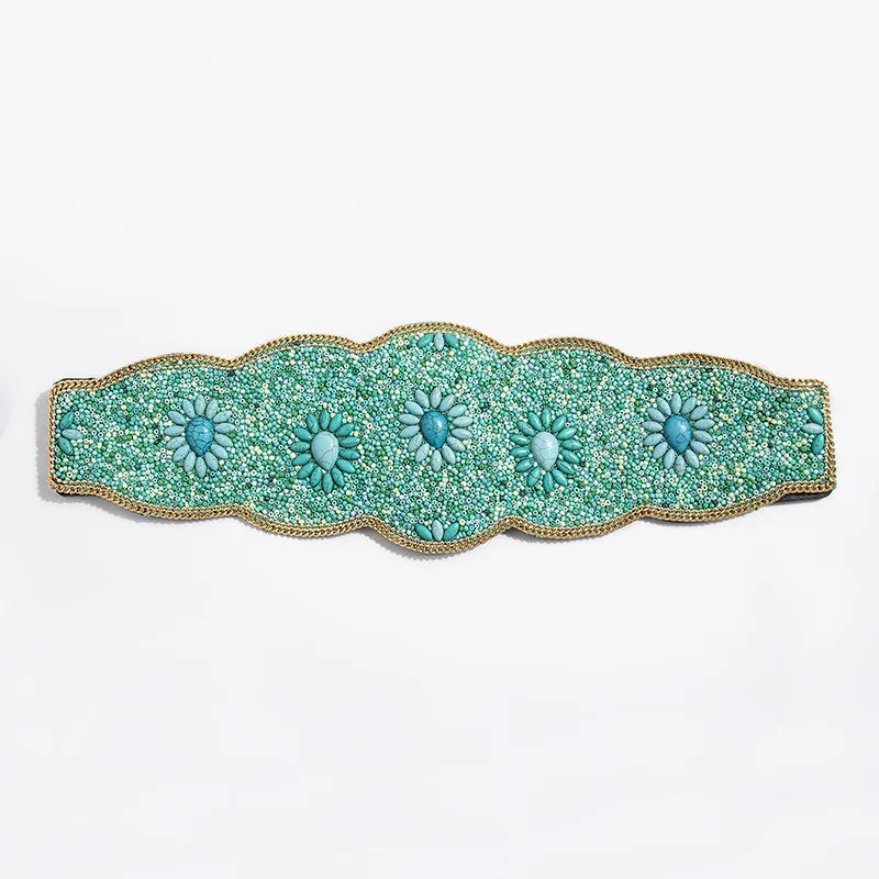 Turquoise Beads Elastic Corset Belt