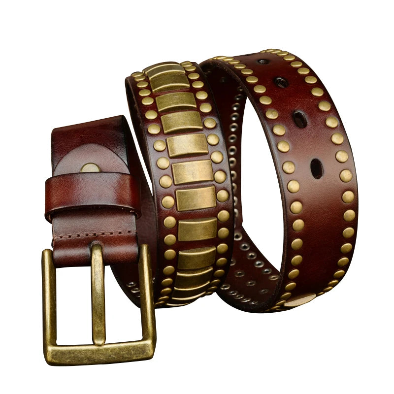 Genuine Leather Rivet Belt Handmade Casual Style