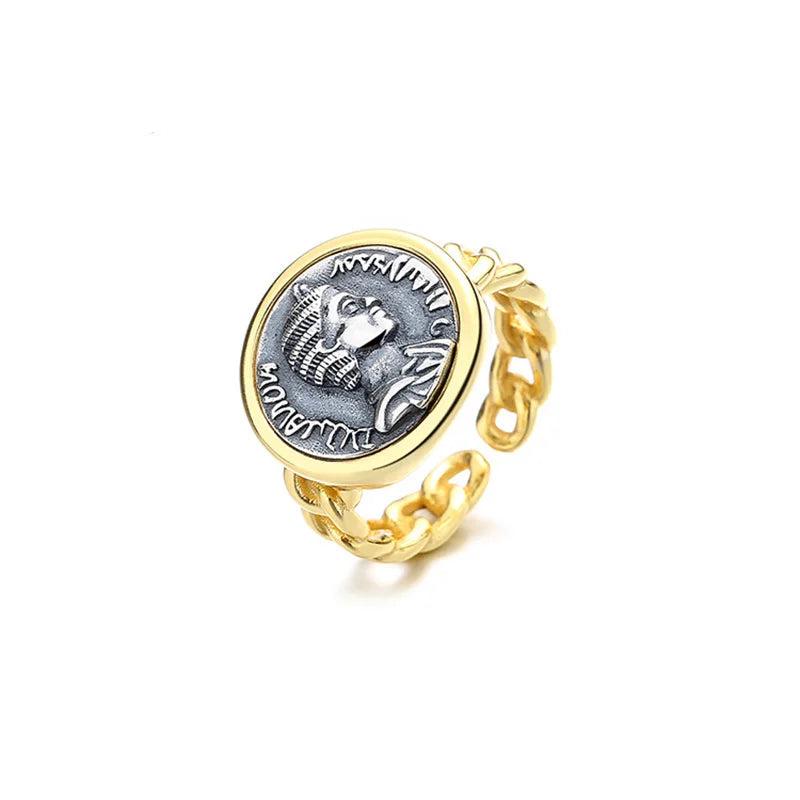 18K Gold Two-Tone Roman Coin Ring