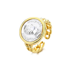 18K Gold Two-Tone Roman Coin Ring