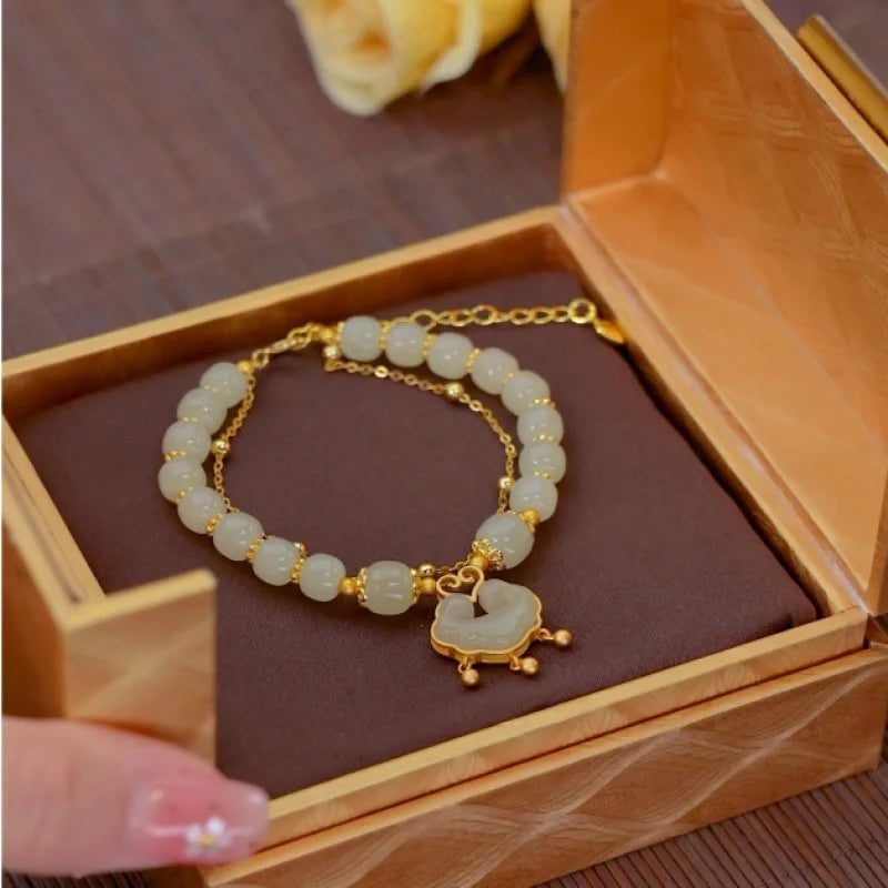 Vintage Imitation Hetian Jade Beaded Bracelet