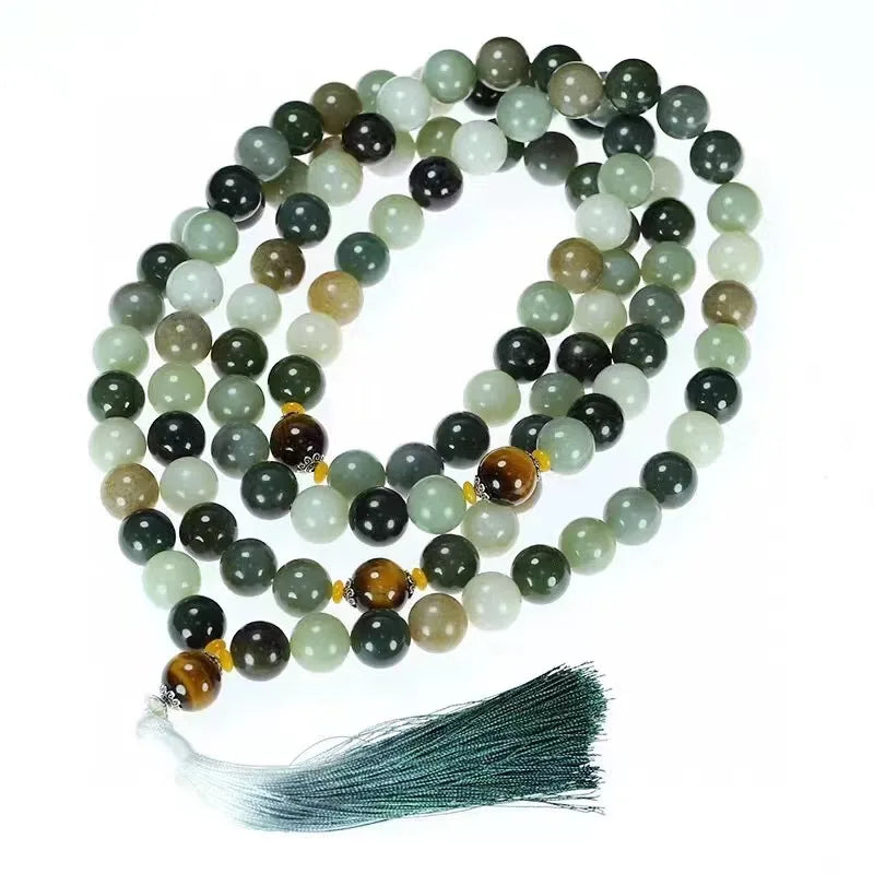 Natural Green Hetian Jade 108 Beads Necklace