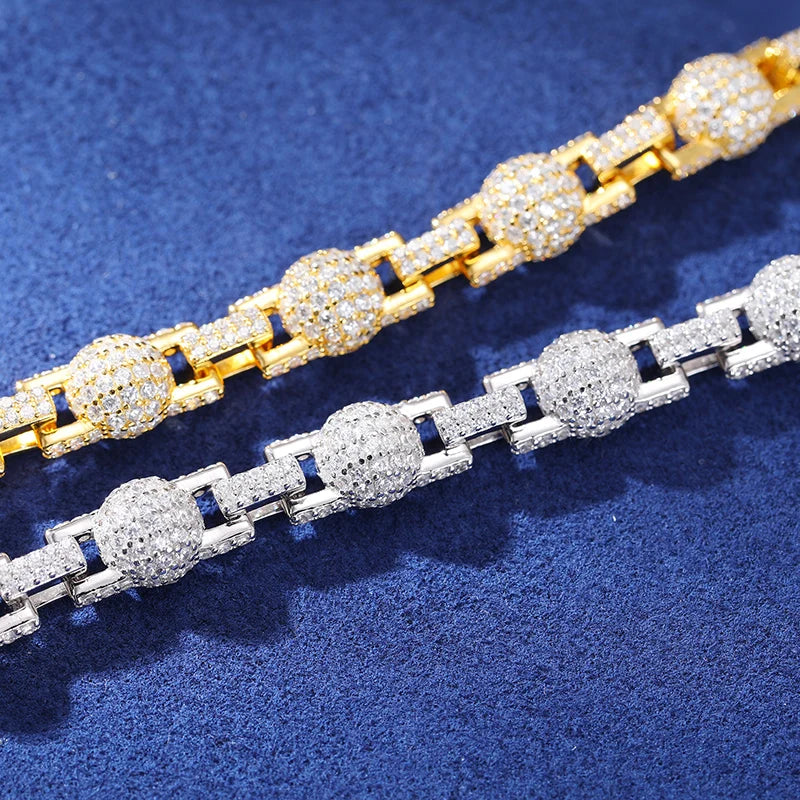 S925 Iced-Out Moissanite Bead Link Bracelet