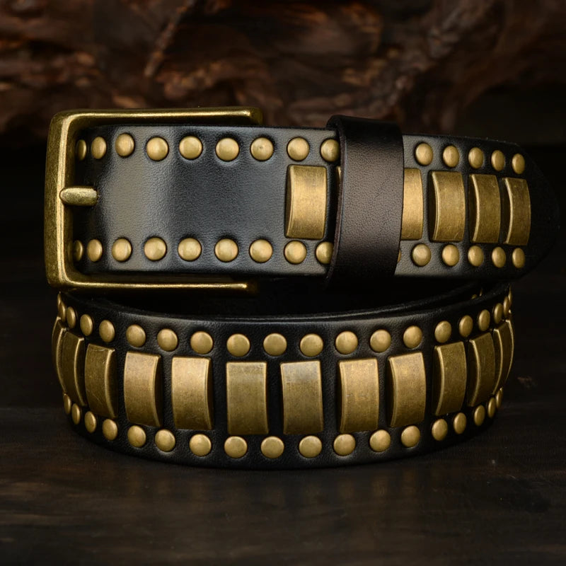 Genuine Leather Rivet Belt Handmade Casual Style