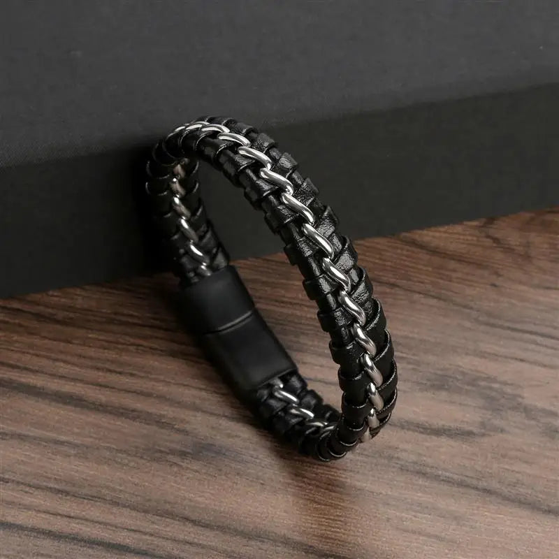 Men's Gold-Plated Leather Bracelet 