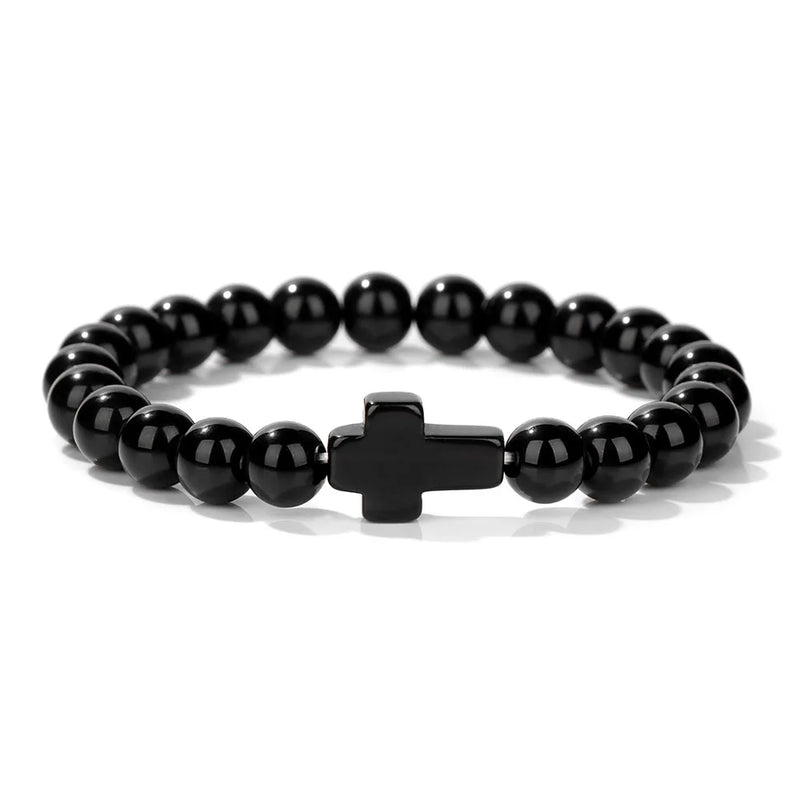 Natural Stone Cross Beaded Bracelet