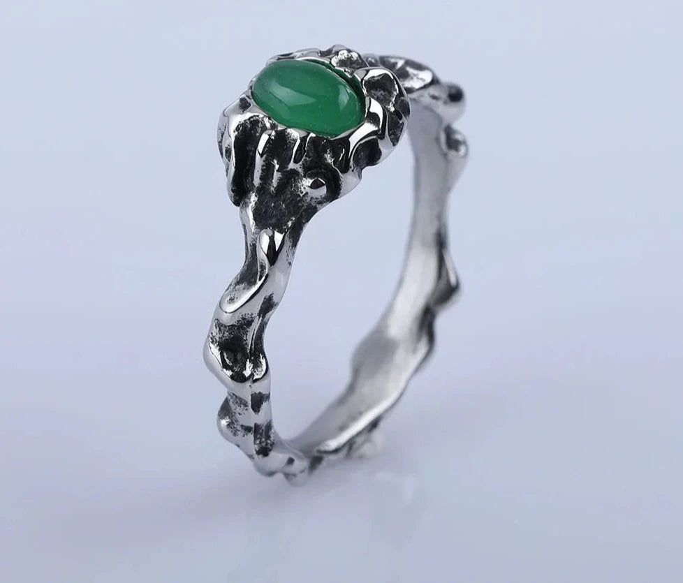 Vintage Natural Stone Amulet Protection Ring