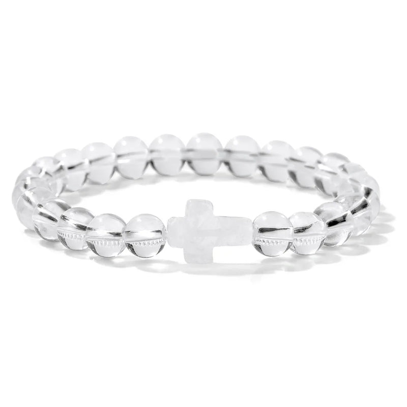 Natural Stone Cross Beaded Bracelet