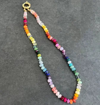 Bohemian Beaded Necklace - Natural Stone Tourmaline